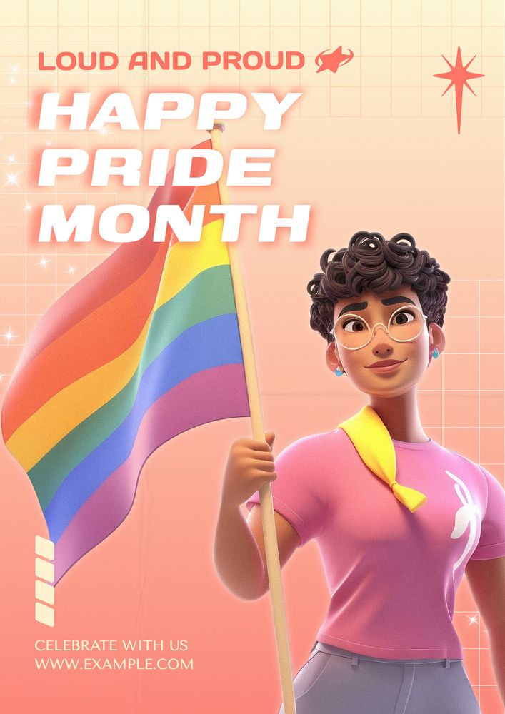 Happy pride month poster template, editable text and design