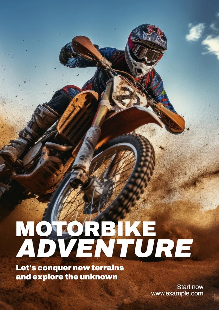 Motorbike adventure poster template, editable text and design