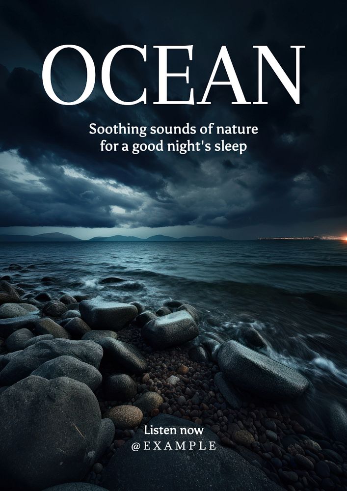 Ocean wave sounds poster template, editable text and design