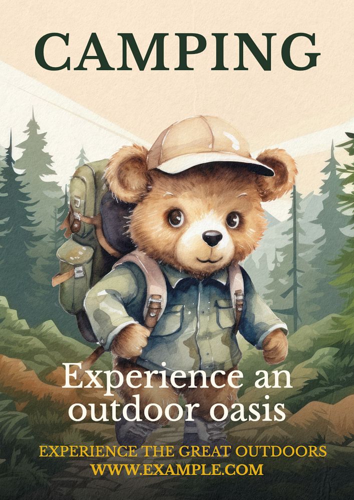 Camping poster template, editable text and design