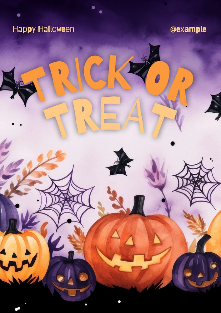 Trick or treat poster template, editable text and design