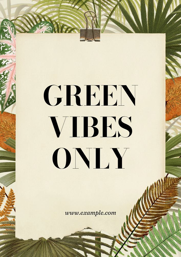 Green vibes only poster template, editable text and design