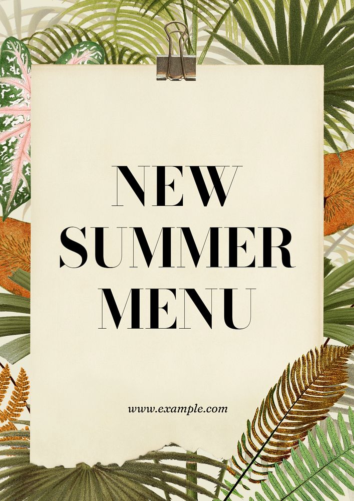 New summer menu poster template, editable text and design