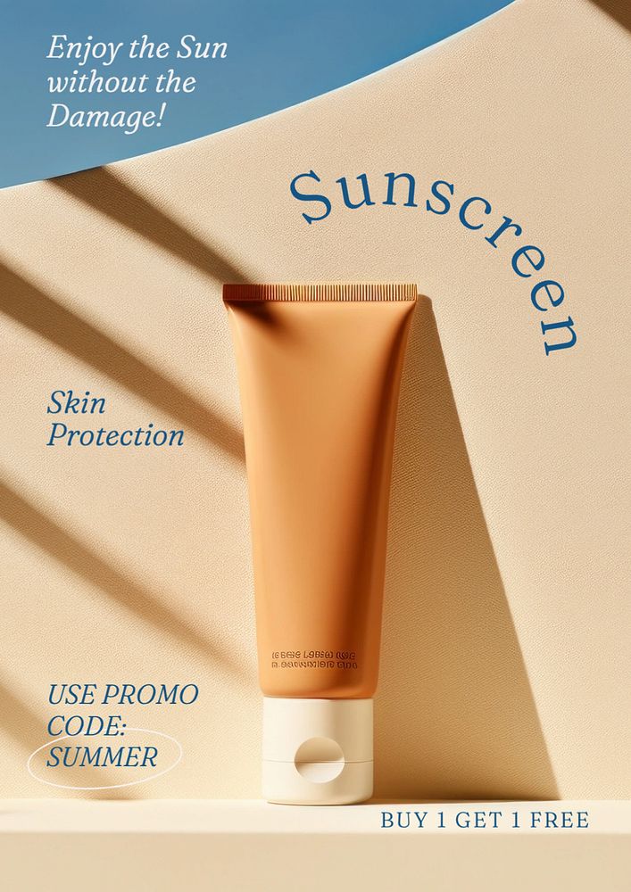 Sunscreen advertisement poster template, editable text and design