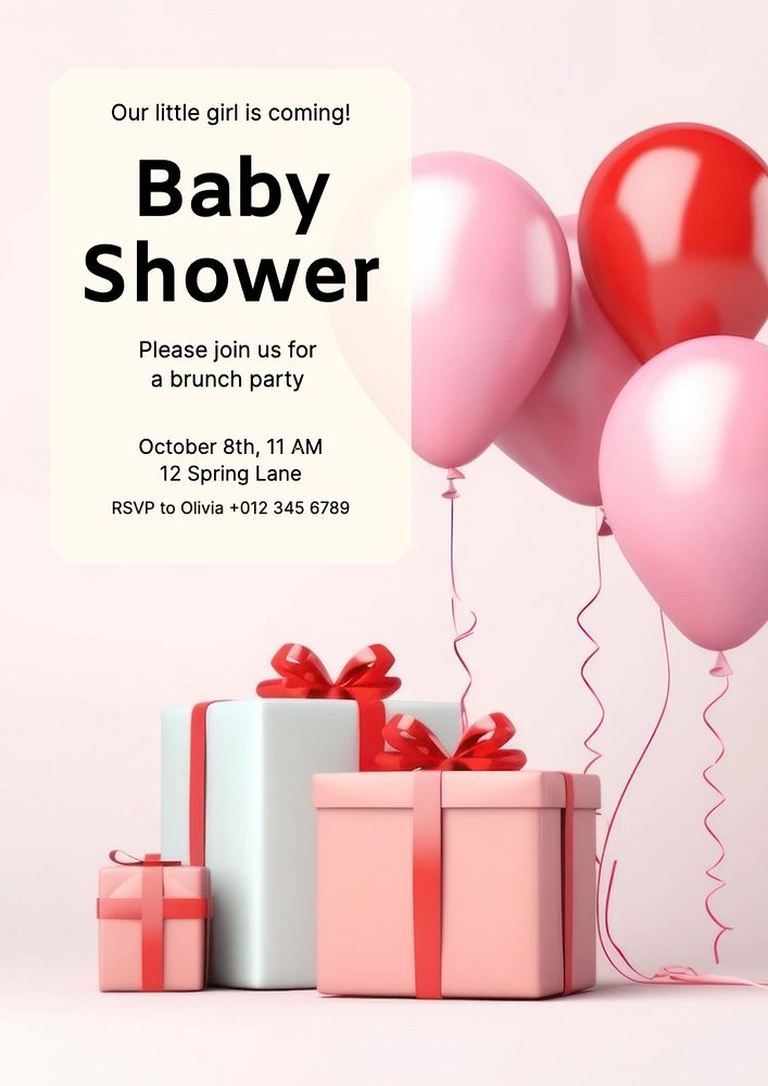 Baby shower poster template, editable text and design