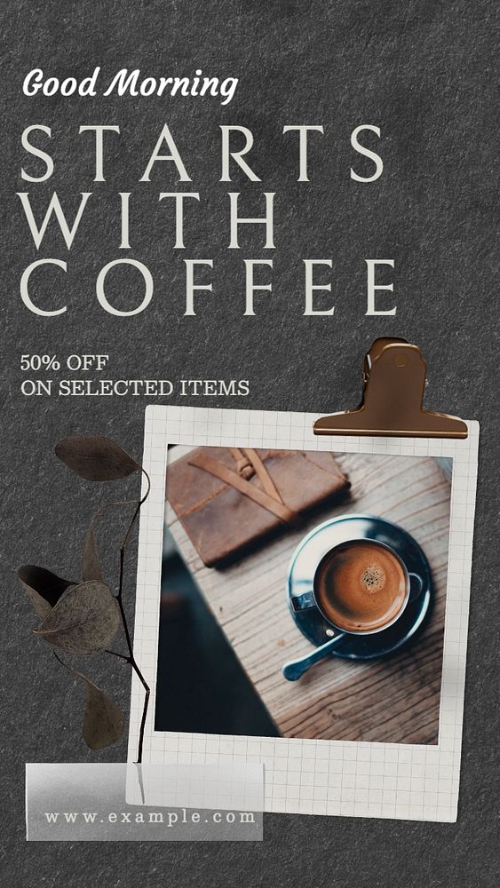 Online coffee store  Instagram story template, editable text