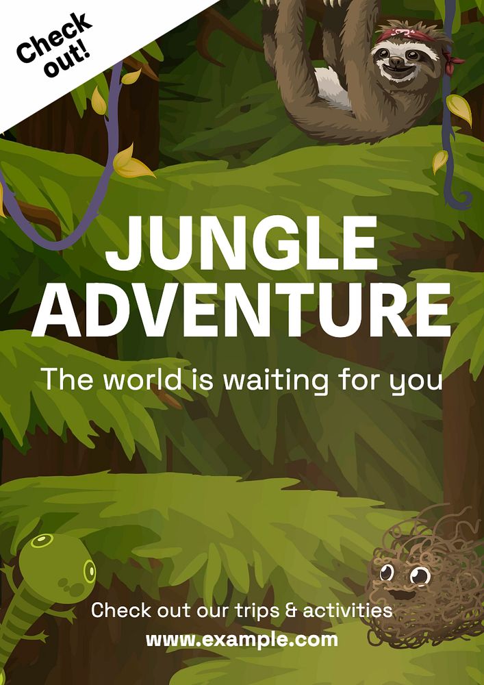 Jungle adventure poster template, editable text and design