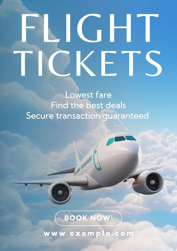 Flight tickets poster template, editable text and design