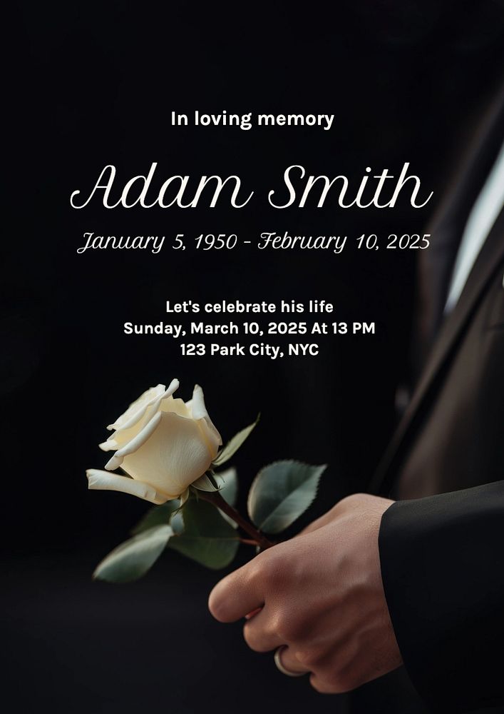 Funeral card poster template, editable text and design