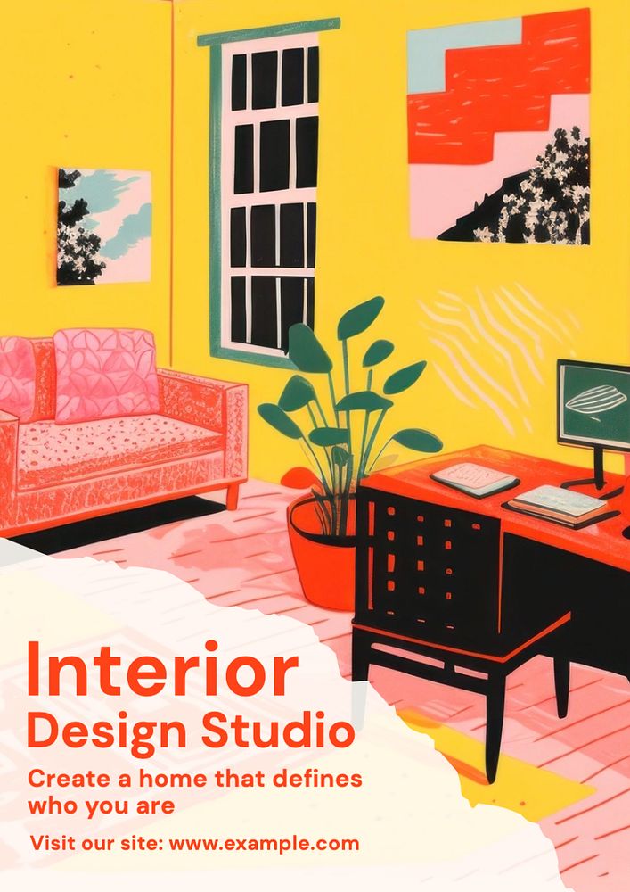 Interior design poster template, editable text and design