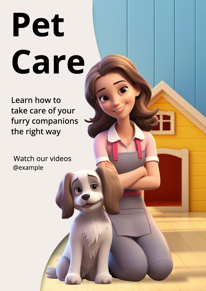 Pet care tutorials poster template, editable text and design