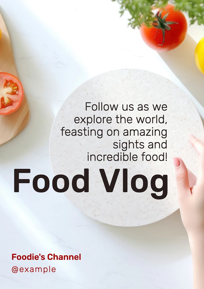 Food vlog poster template, editable text and design