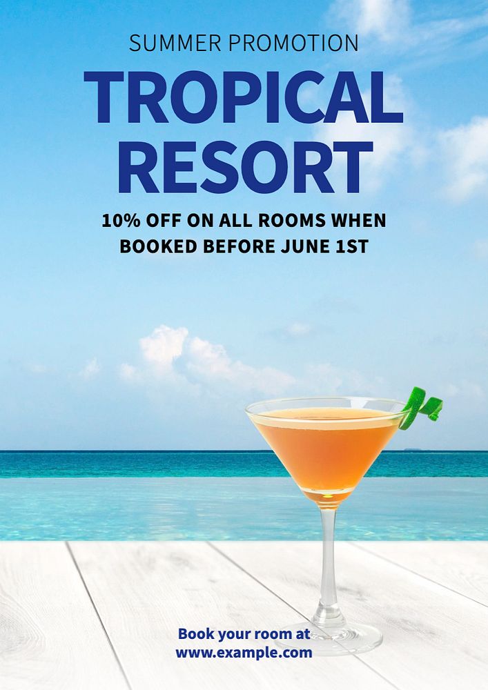 Tropical resort poster template, editable text and design