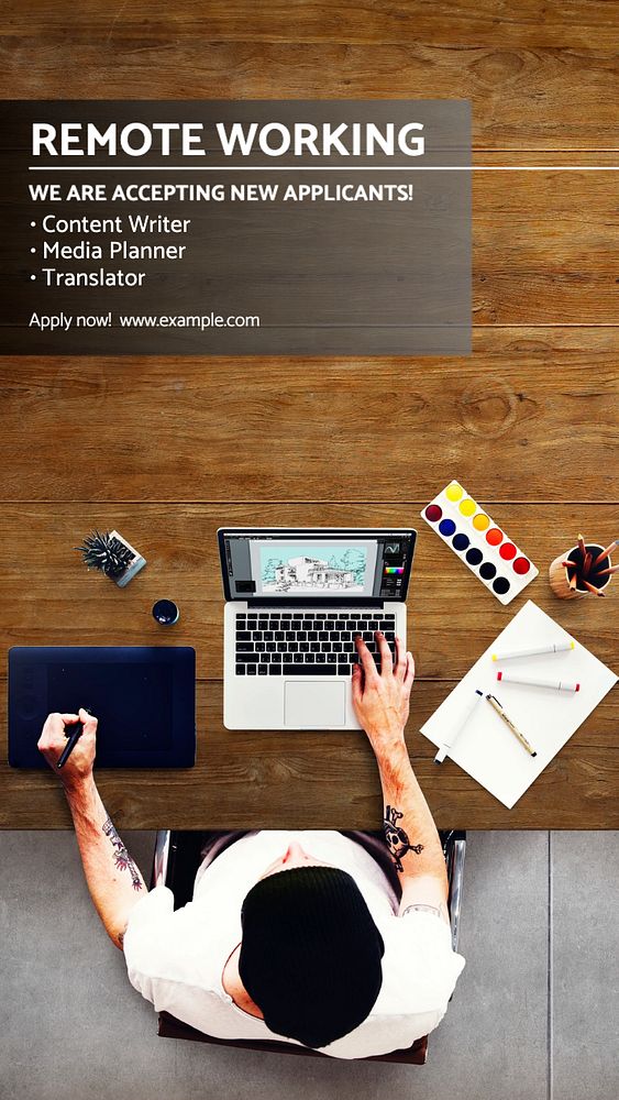 Remote working Facebook story template, editable design