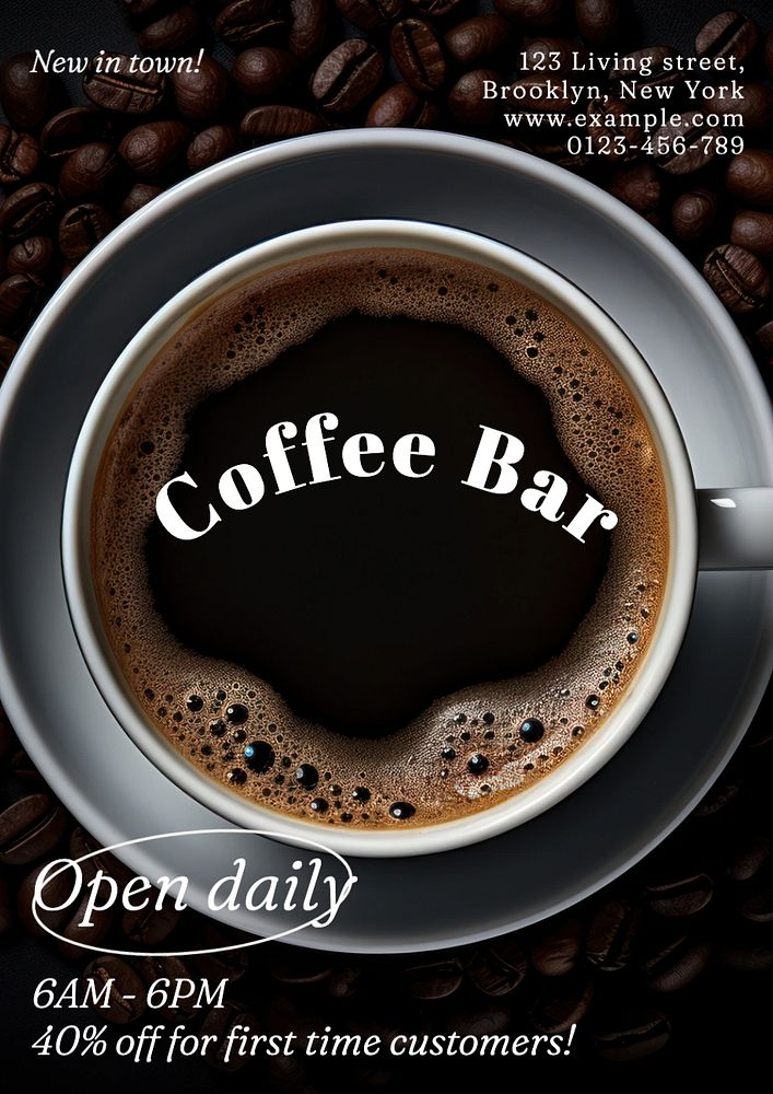 Coffee cafe poster template, editable text and design