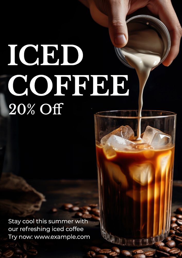 Iced coffee poster template, editable text and design