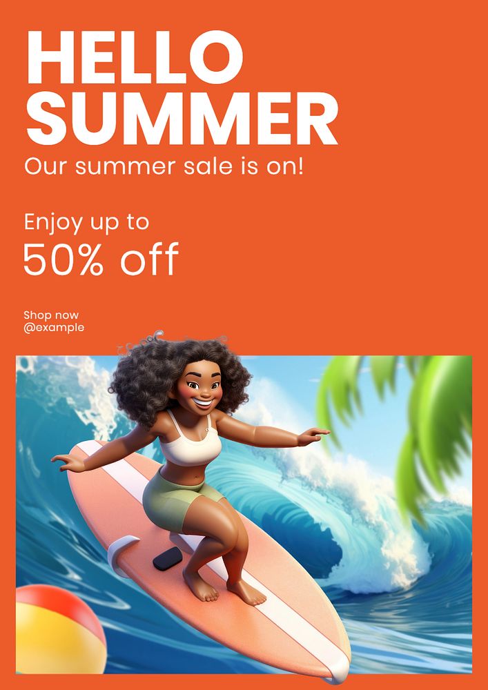 Summer sale poster template, editable text and design