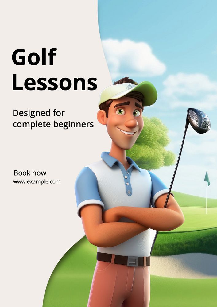 Golf lessons poster template, editable text and design