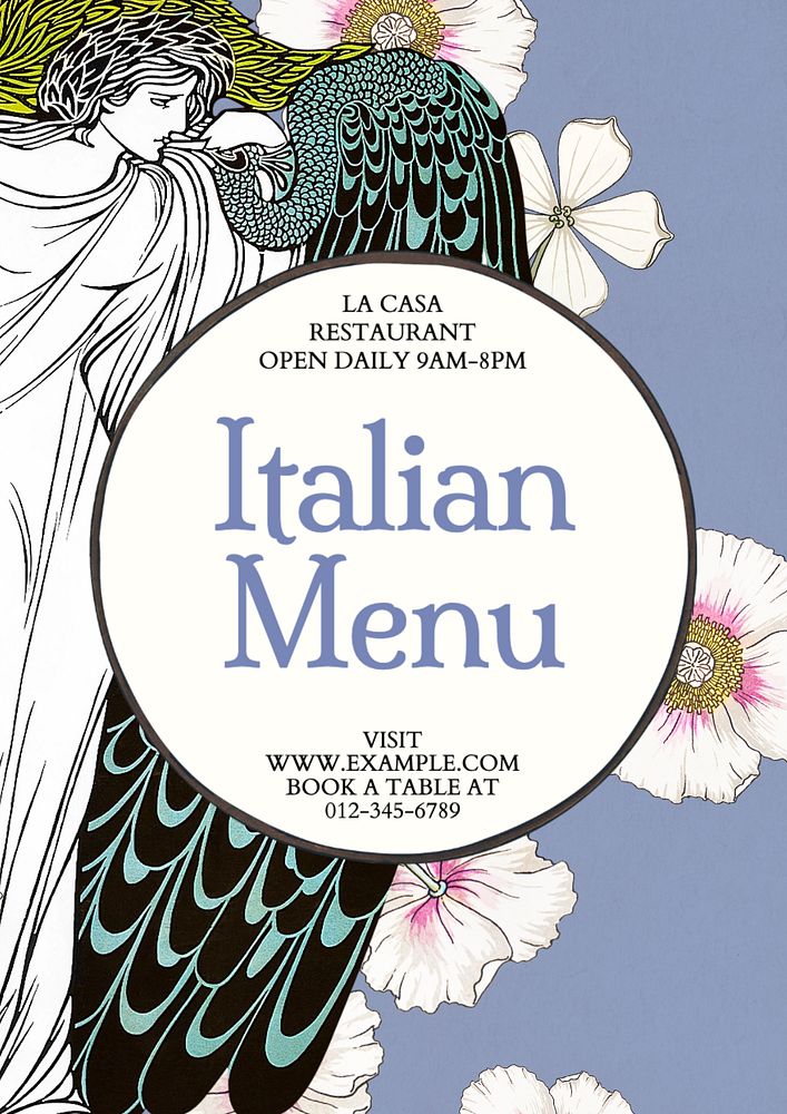 Italian food menu poster template, editable text and design