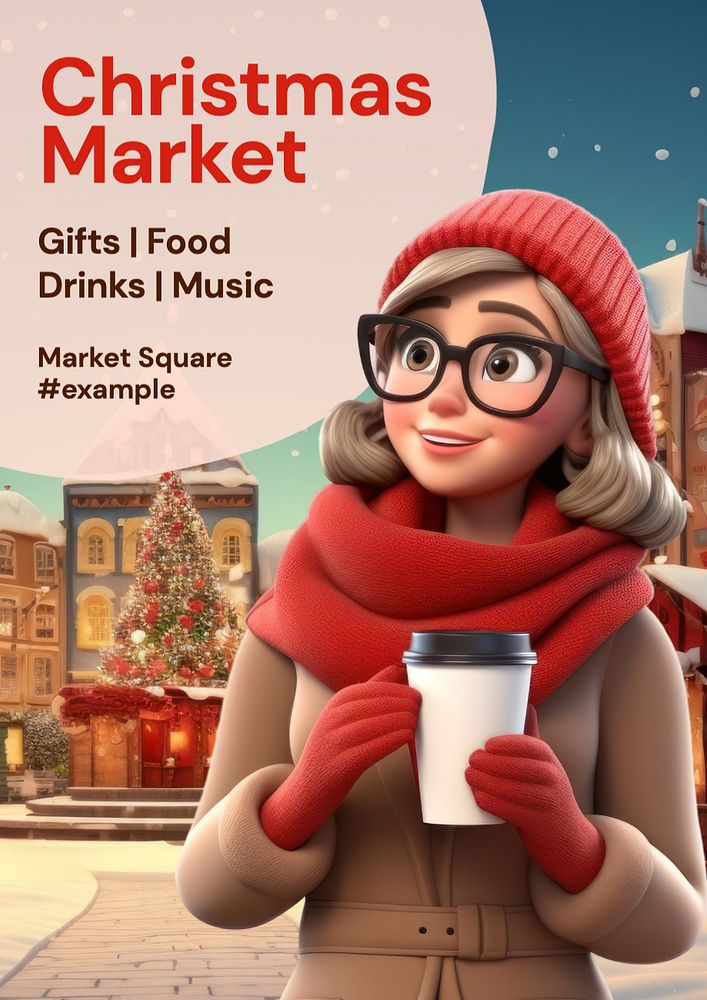 Christmas market poster template, editable text and design