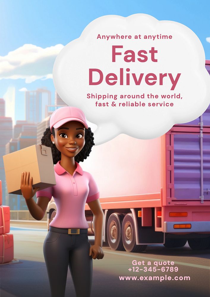 Fast delivery poster template, editable text and design