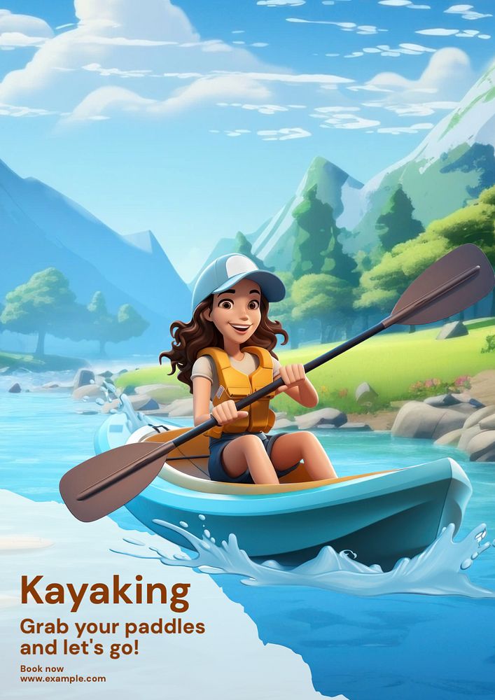 Kayaking poster template, editable text and design