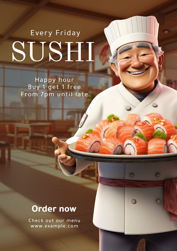 Sushi poster template, editable text and design