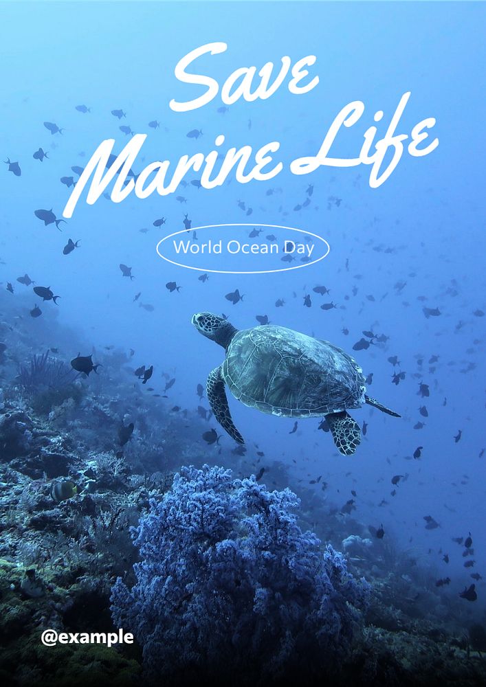 Save marine life poster template, editable text and design