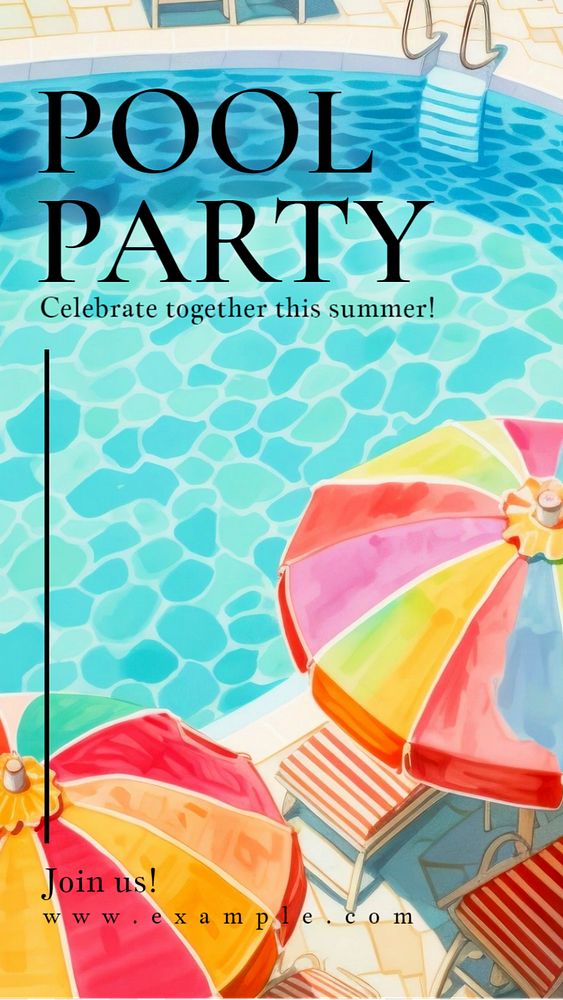 Pool party Facebook story template, editable design