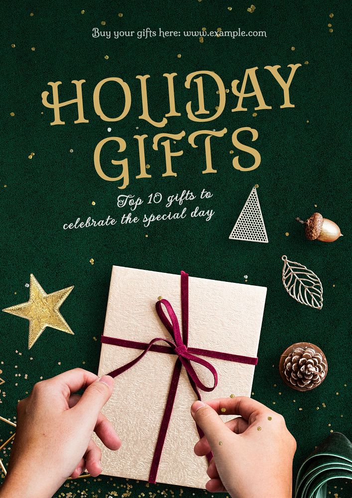 Holiday gifts poster template, editable text and design