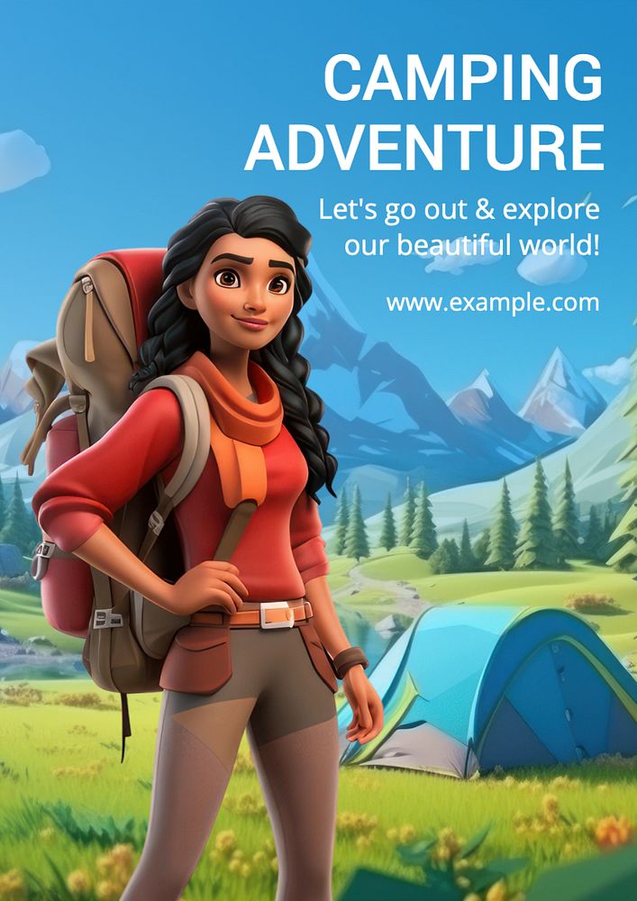 Camping adventure poster template, editable text and design