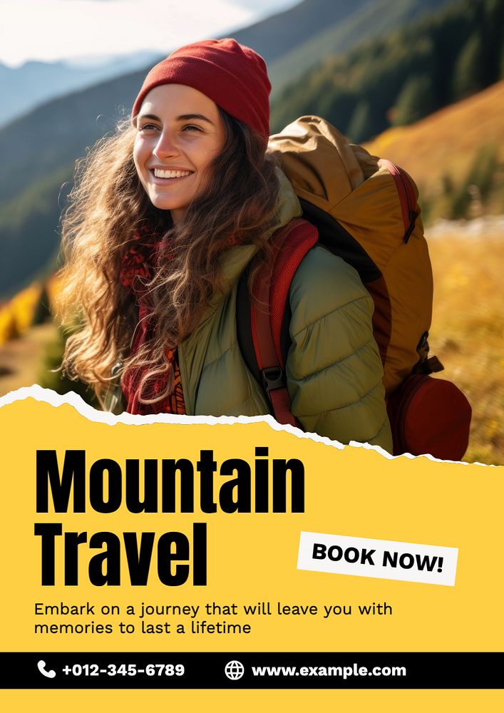 Mountain travel poster template and design