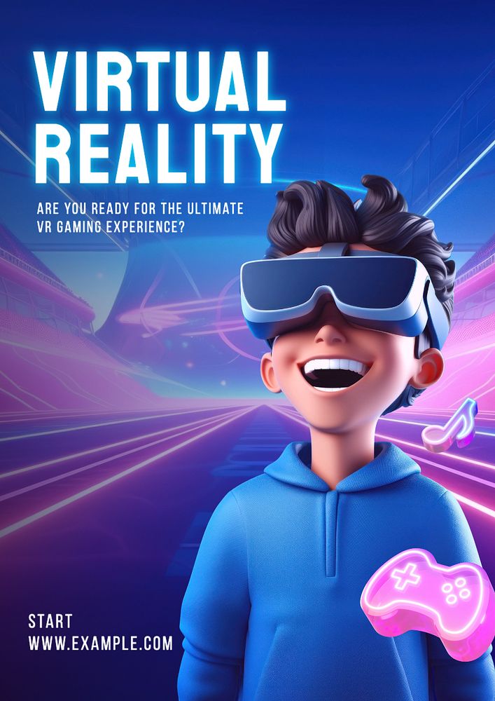 Virtual reality poster template, editable text and design