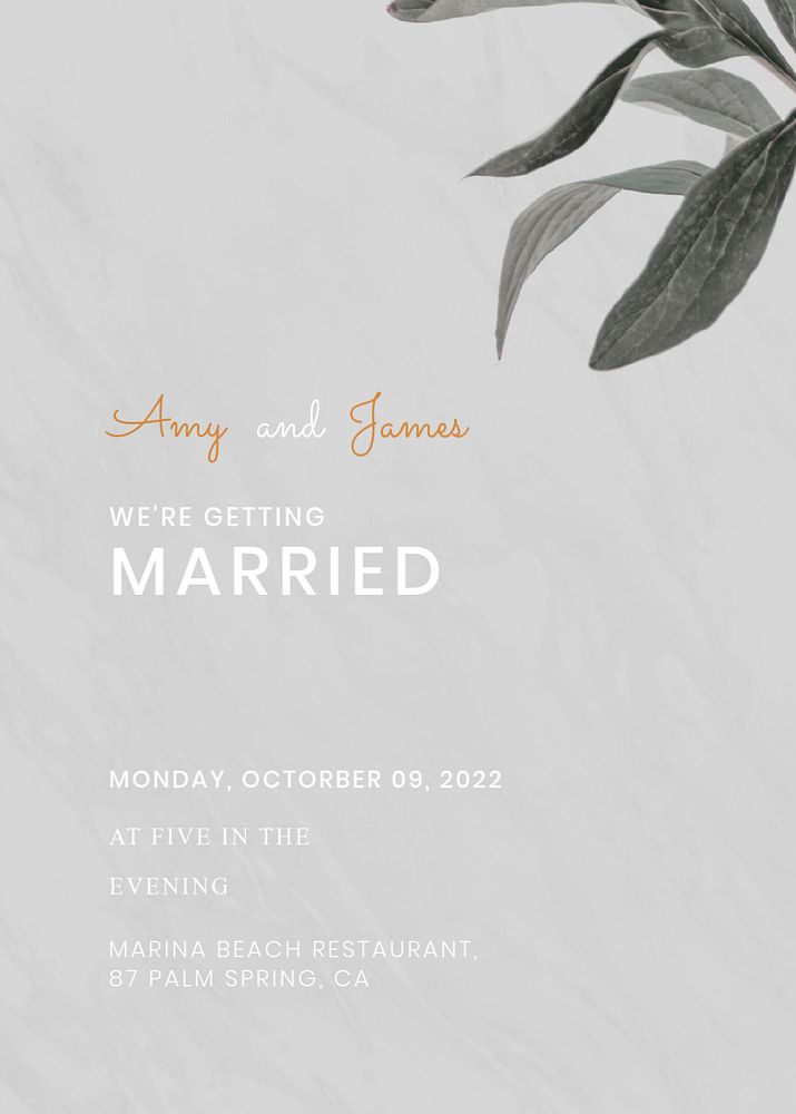 Simple wedding invitation card template, editable botanical design