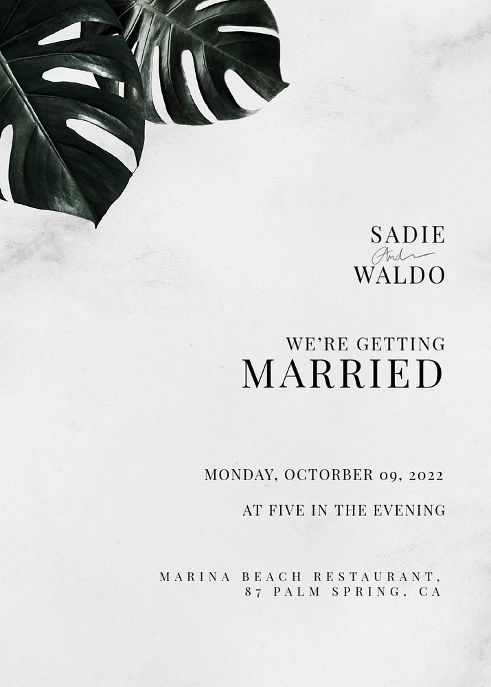 Editable wedding invitation card template, botanical design