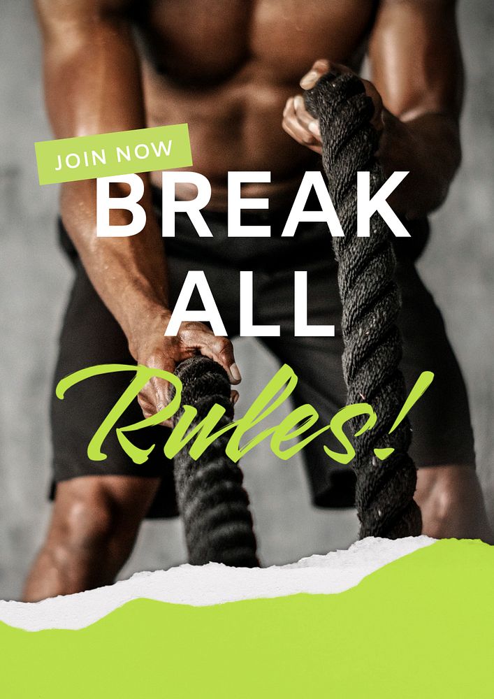 Gym ad poster template, break all rules quote