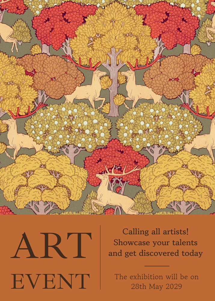 Art event invitation card template, vintage art deco, famous Maurice Pillard Verneuil artwork remixed by rawpixel