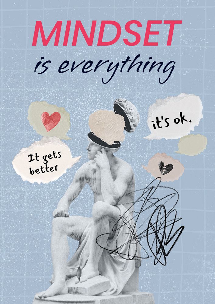 Mindset aesthetic poster template, mental health remix design