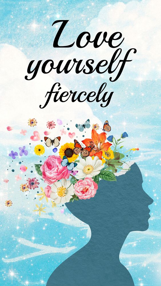 Love yourself Instagram story template, surreal floral collage