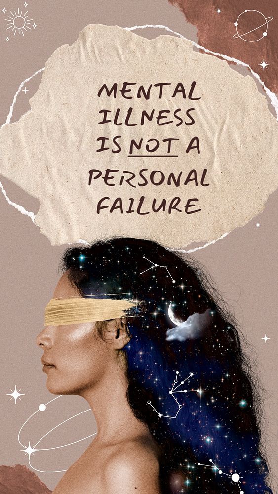 Mental illness Instagram story template, surreal woman paper collage 
