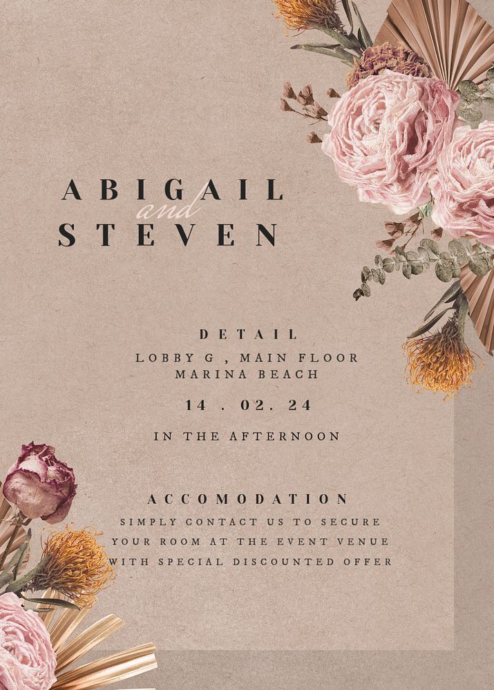 Vintage floral invitation card template, editable text
