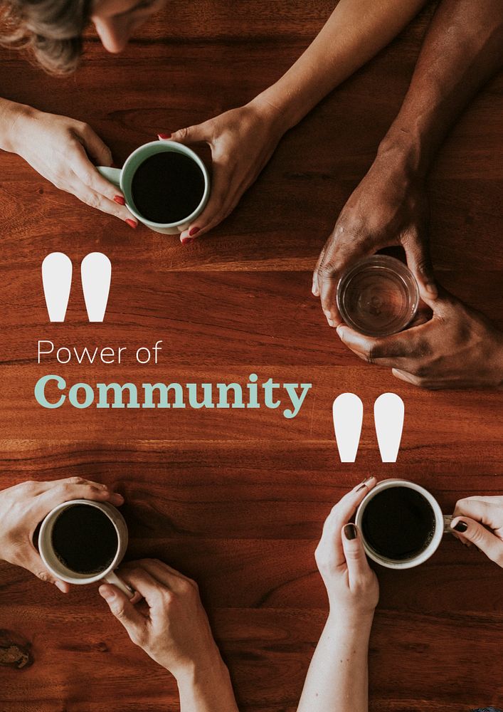 Diverse community poster template, people having coffee