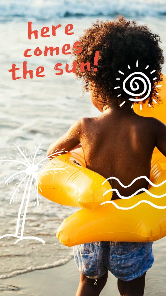 Beach travel Instagram story template, kid & summer