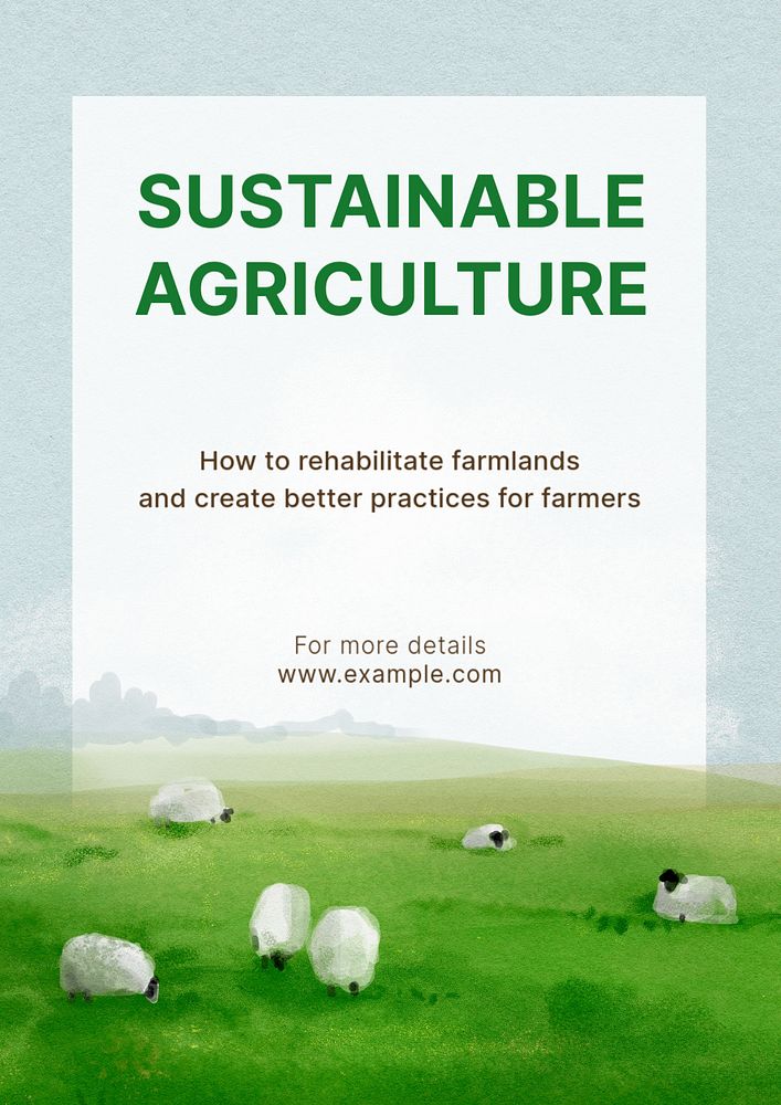 Sustainable agriculture poster template, watercolor landscape