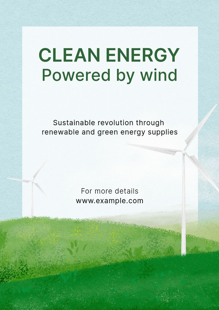 Clean energy poster template, wind turbine illustration