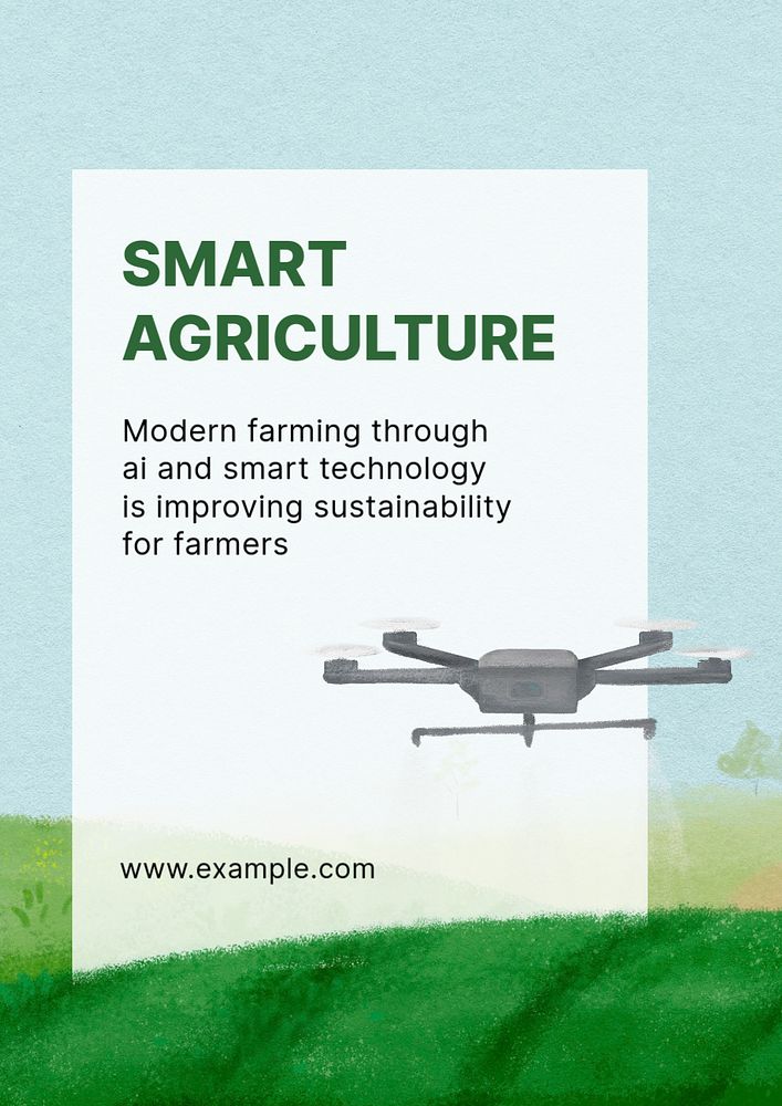 Smart agriculture poster template, watering drone illustration