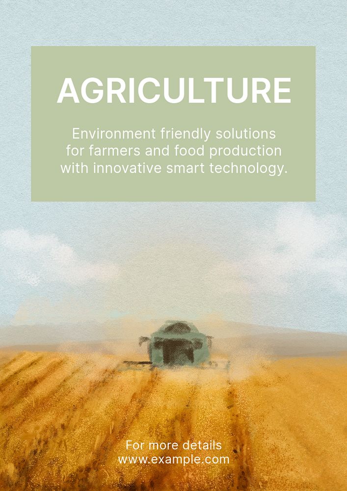 Watercolor agriculture poster template, field, nature illustration