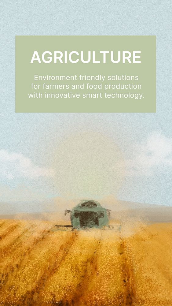 Watercolor agriculture Instagram story template, field, nature illustration