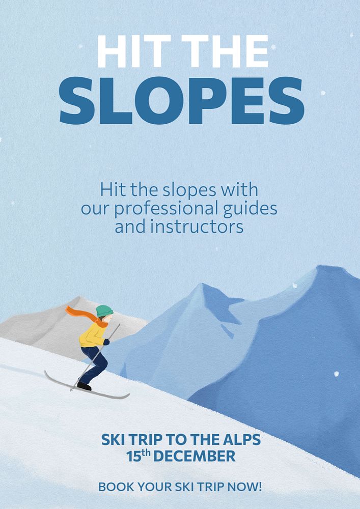 Winter skiing poster template, travel agency ad