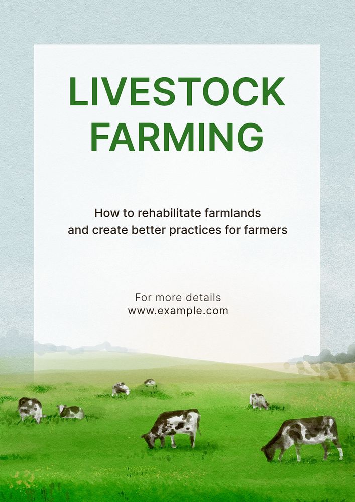 Livestock farming poster template, watercolor landscape